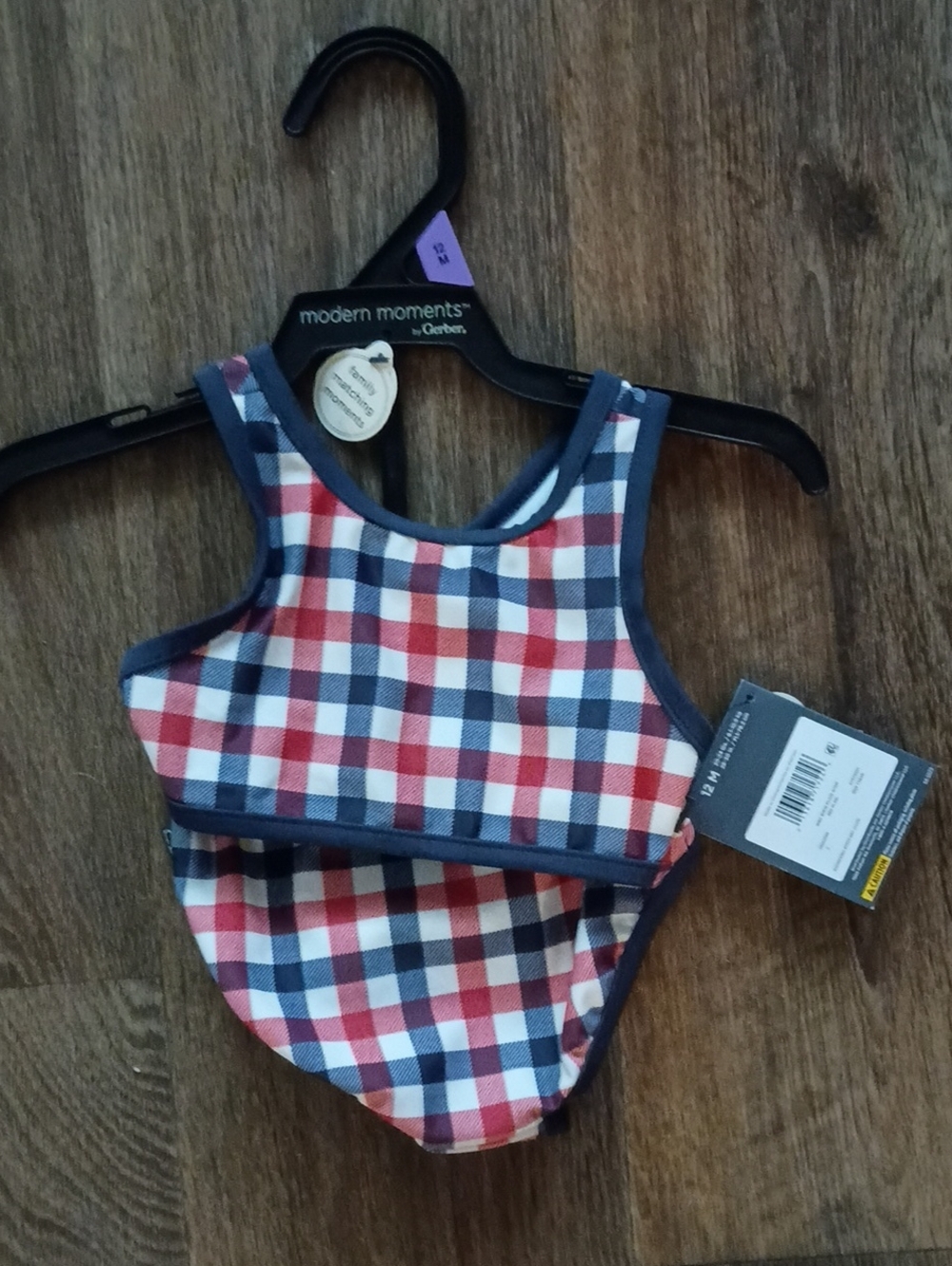 Gerber Red, White and Blue Plaid Baby Bib with Navy Trim